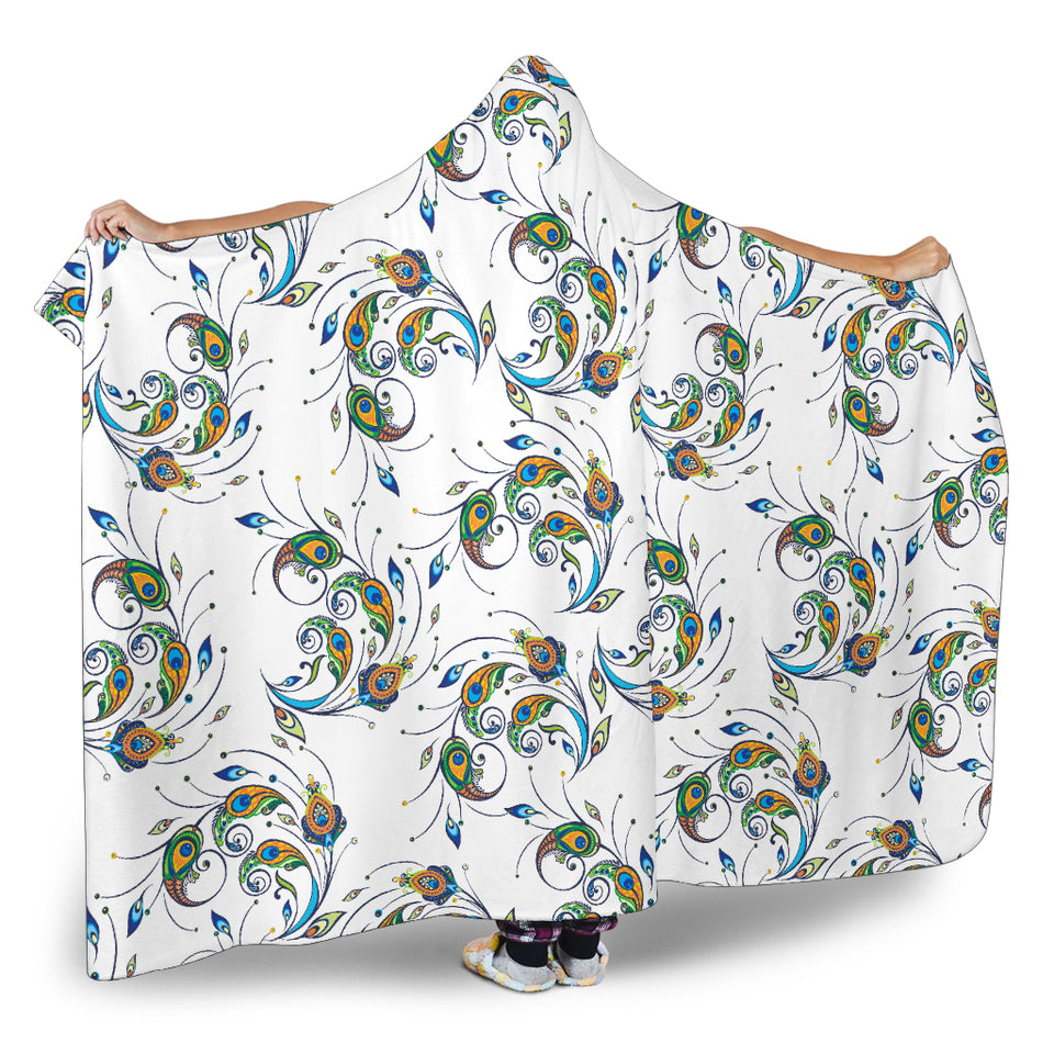 Peacock Feather Pattern Hooded Blanket