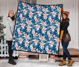 Hibiscus Pattern Print Design 02 Premium Quilt