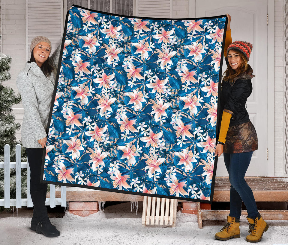 Hibiscus Pattern Print Design 02 Premium Quilt