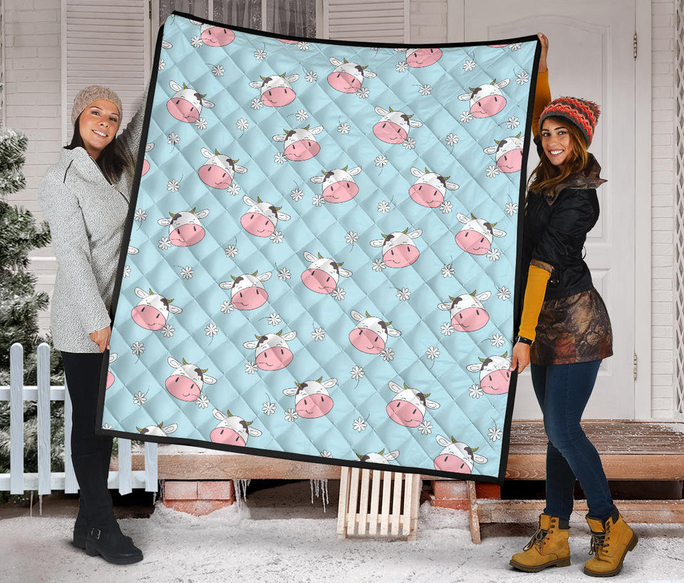 Cute Cow Flower Pattern Premium Quilt