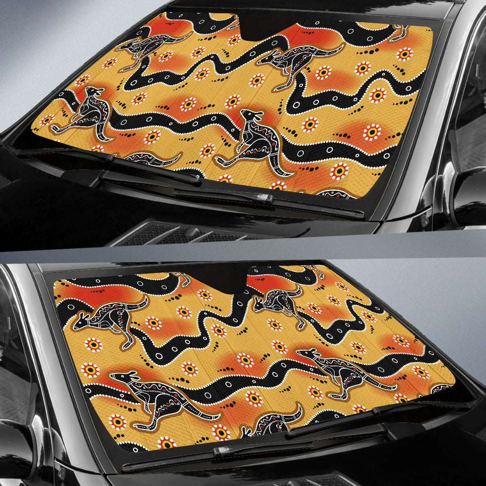 Kangaroo Australian Aboriginal Art Pattern Car Sun Shade
