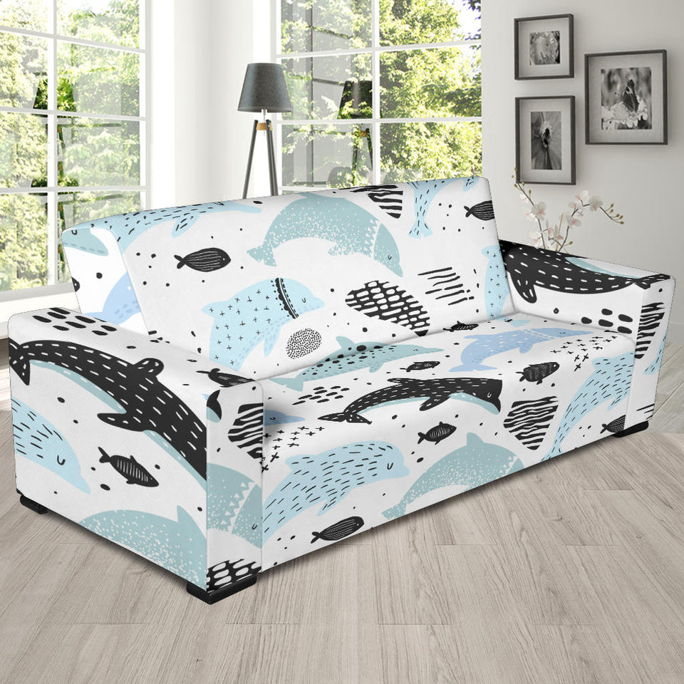 Cute Dolphins Childish Style Pattern Sofa Slipcover