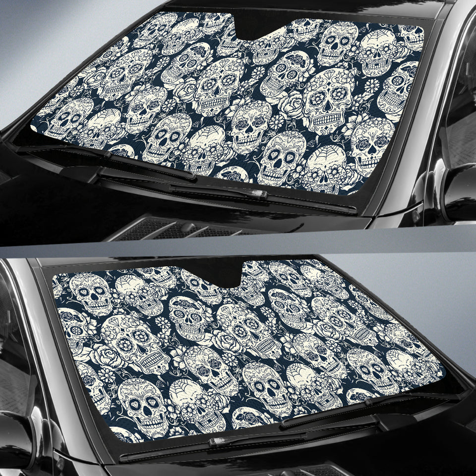 Sugar Skull Black White Pattern Car Sun Shade