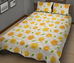 oranges leaves pattern Quilt Bed Set