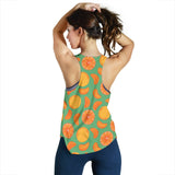 orange fruit pattern green background Women Racerback Tank Top