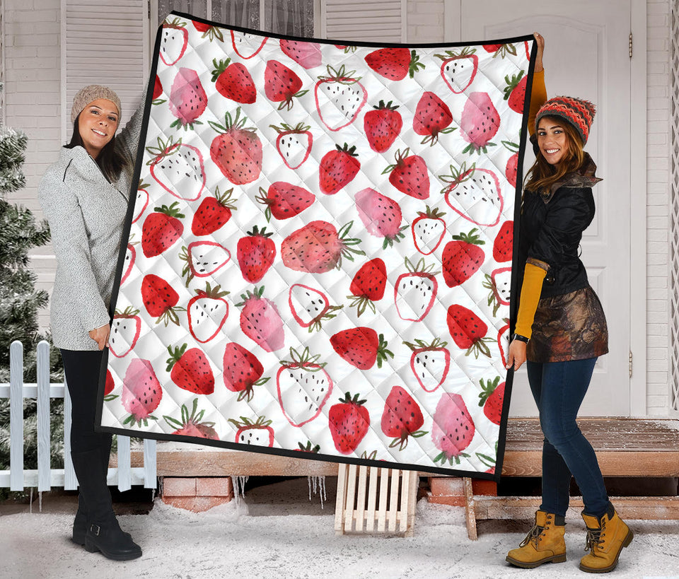 Watercolor Hand Drawn Beautiful Strawberry Pattern Premium Quilt