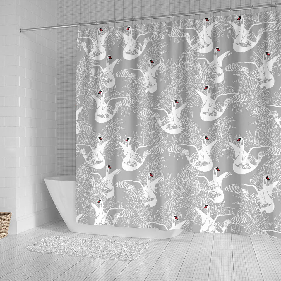 White Swan Gray Background Shower Curtain Fulfilled In US