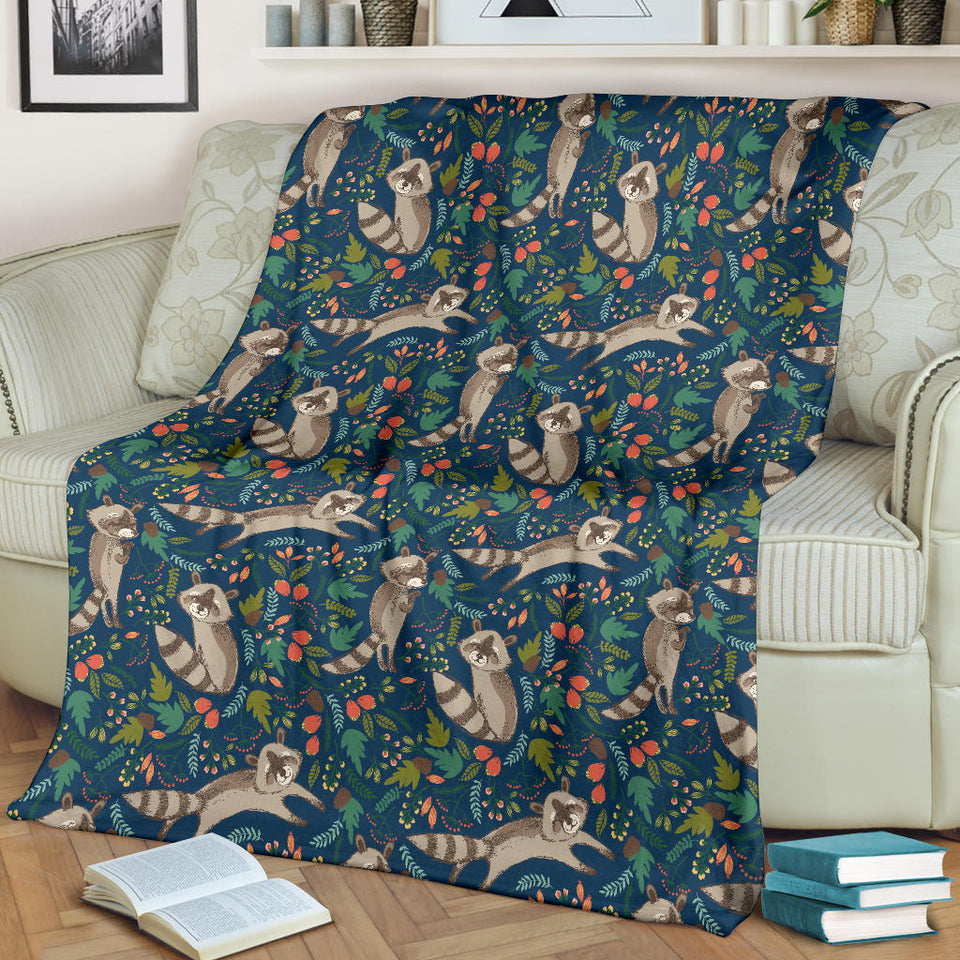 Raccoon Tropical Leaves Pattern Premium Blanket