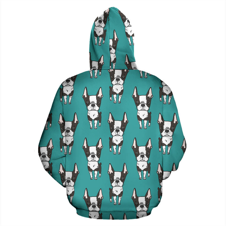 Hand Drawn Boston Terrier Dog Pattern Men Women Pullover Hoodie