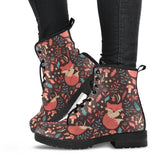 Fox Leaves Mushroom Pattern Leather Boots
