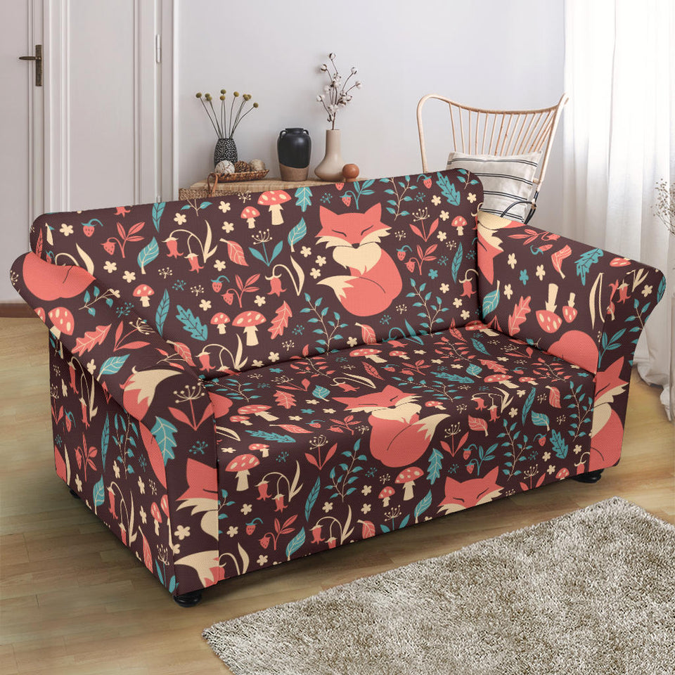 Fox Leaves Mushroom Pattern Loveseat Couch Slipcover