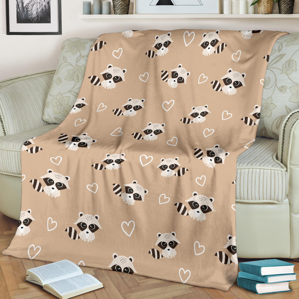 Cute Raccoon Heart Pattern Premium Blanket