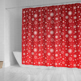 Snowflake Pattern Red Background Shower Curtain Fulfilled In US