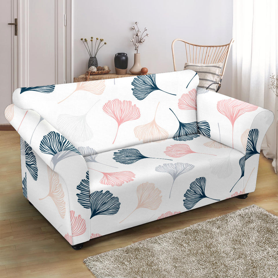 Black Gray Cream Coral Ginkgo Leaves Pattern Loveseat Couch Slipcover
