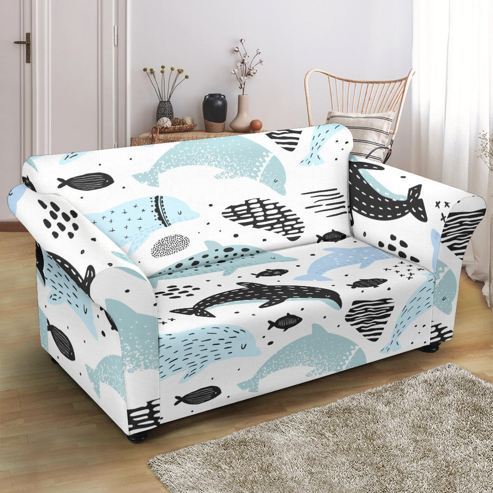 Cute Dolphins Childish Style Pattern Loveseat Couch Slipcover