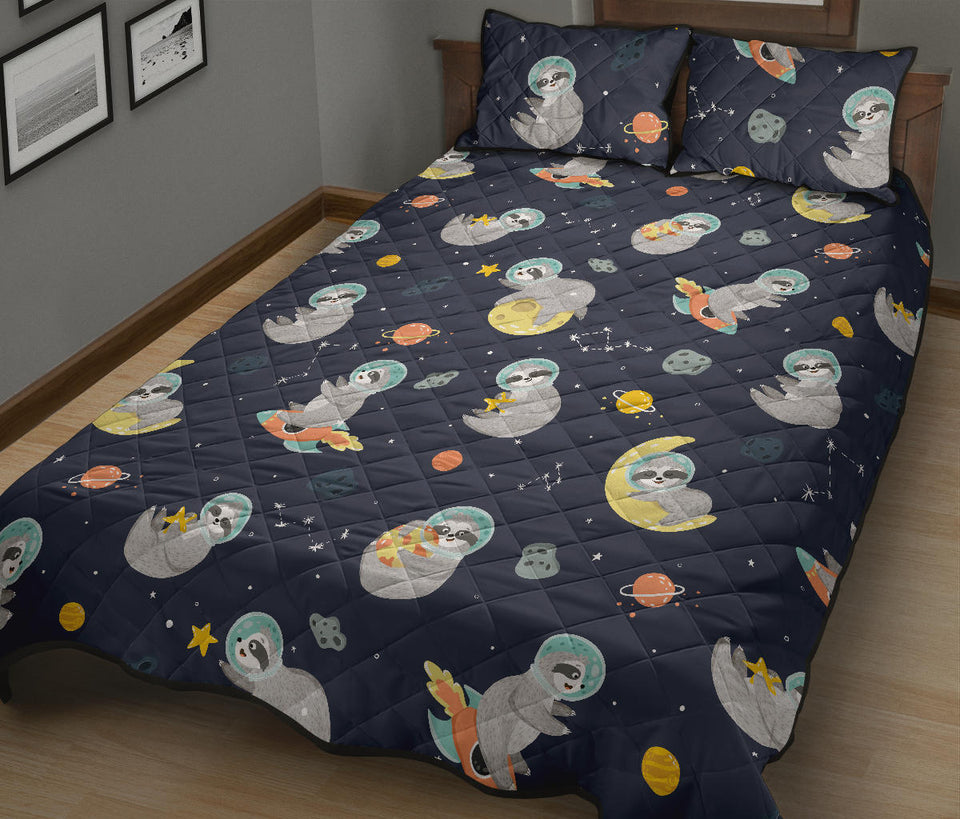Cute sloth astronaut star planet rocket pattern Quilt Bed Set