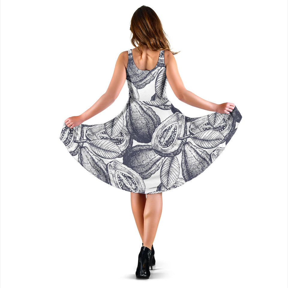 Guava Tropical Hand Drawn Pattern Sleeveless Midi Dress