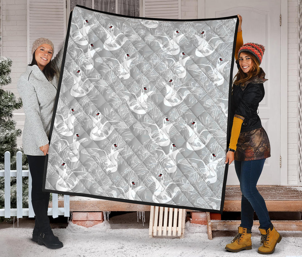 White Swan Gray Background Premium Quilt