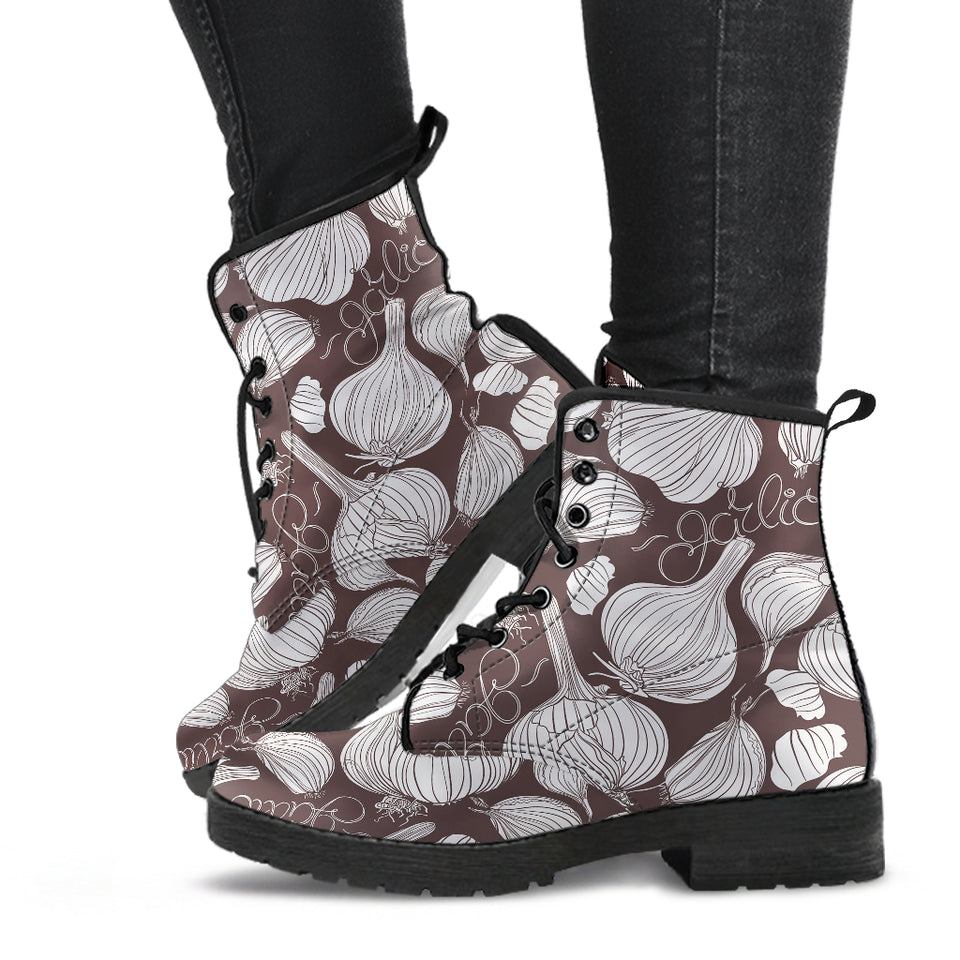 Garlic Bulb Dark Background Leather Boots