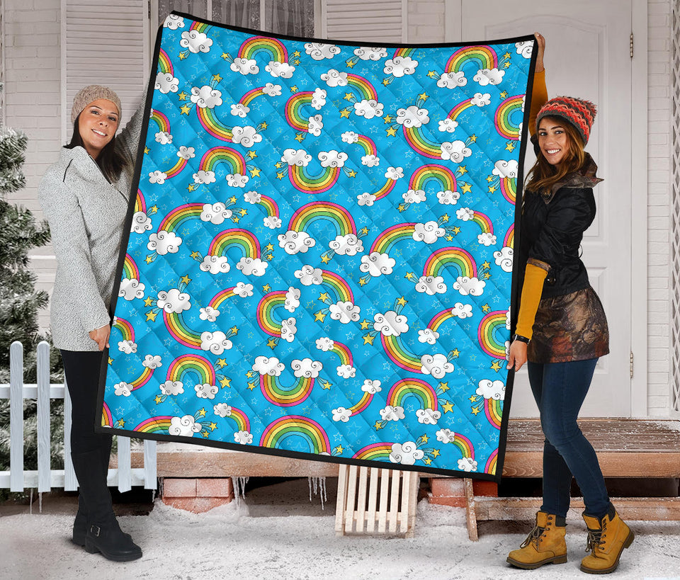 Rainbows Sky Clouds Pattern Premium Quilt