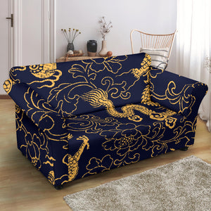 Gold Dragon Pattern Loveseat Couch Slipcover