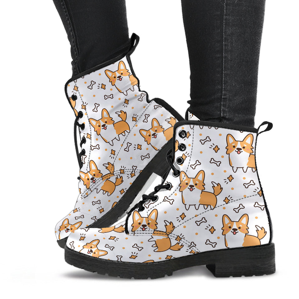 Cute Corgi Heart Star Bone Pattern Leather Boots