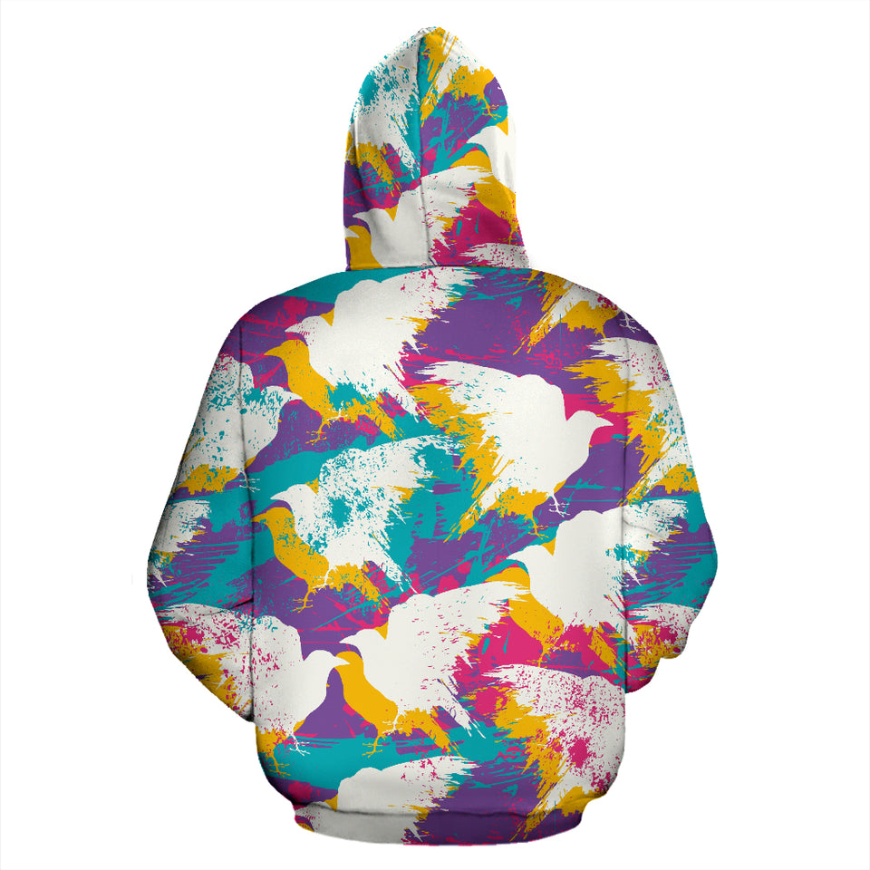 Colorful Crow Illustration Pattern Zip Up Hoodie