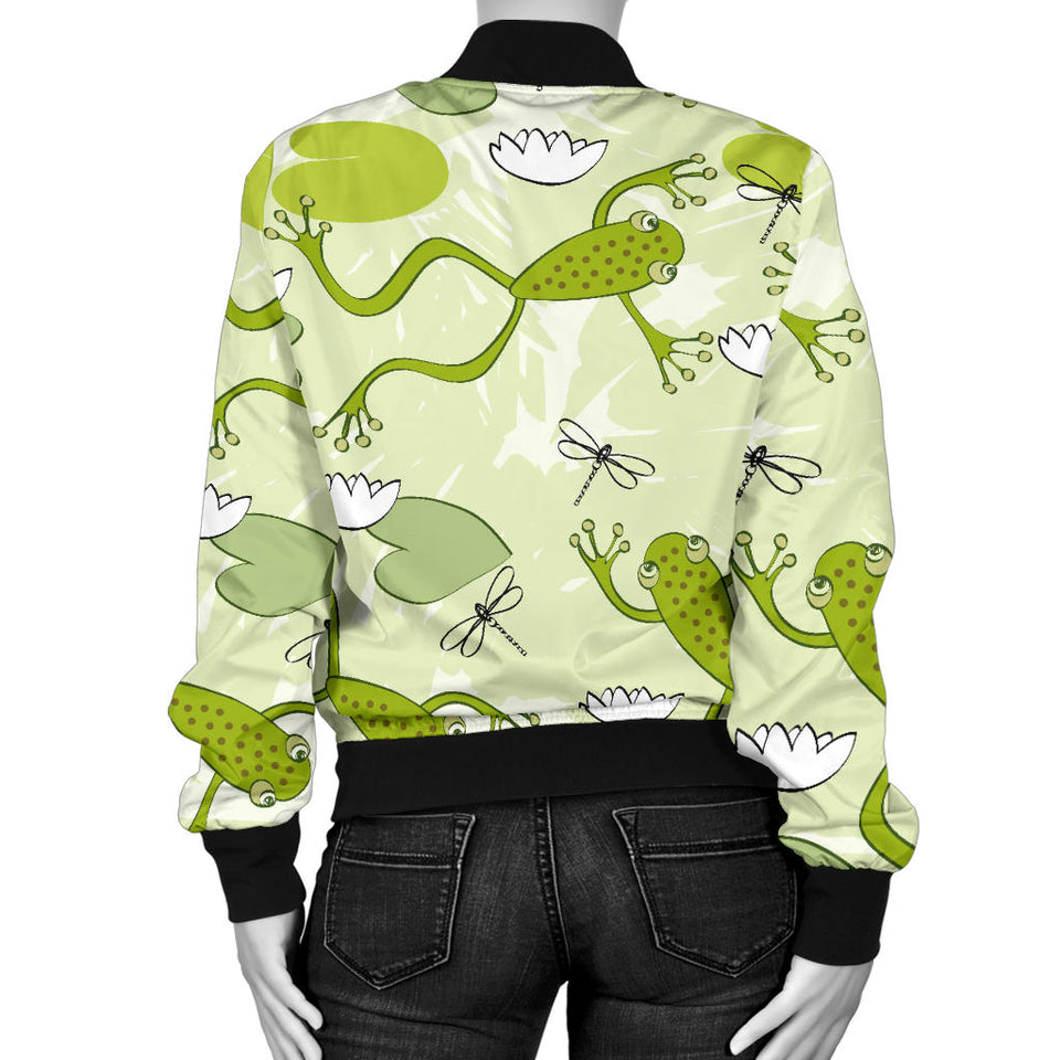 Cute Frog Dragonfly Pattern Women'S Bomber Jacket
