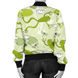 Cute Frog Dragonfly Pattern Women'S Bomber Jacket