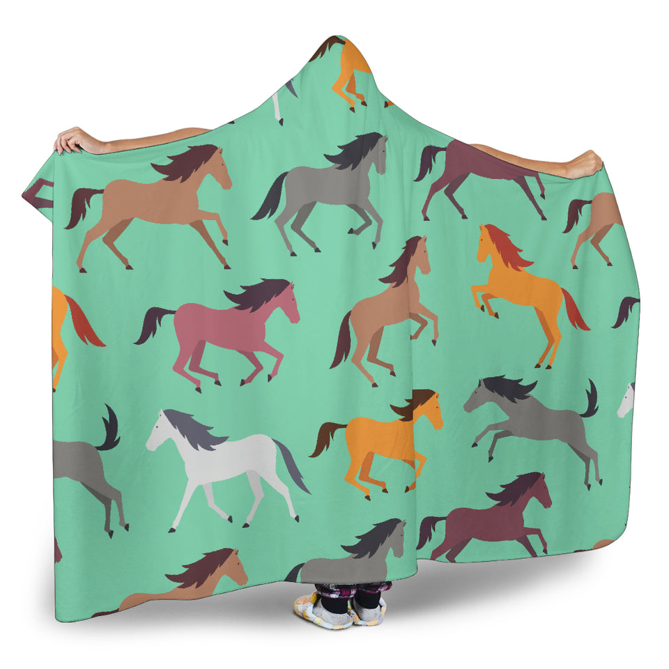 Colorful Horses Pattern Hooded Blanket
