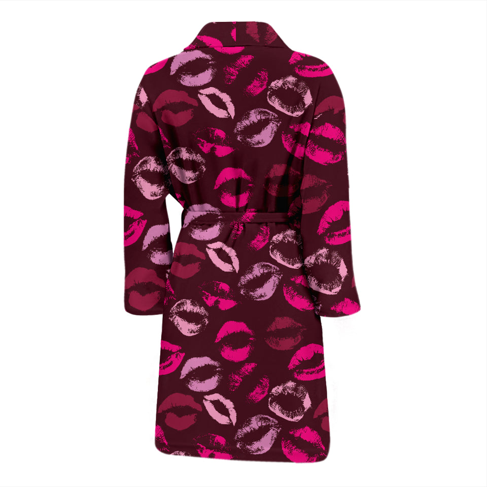 Lips Pattern Print Design 03 Men's Bathrobe