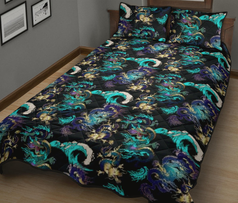 Dragon sea wave pattern Quilt Bed Set