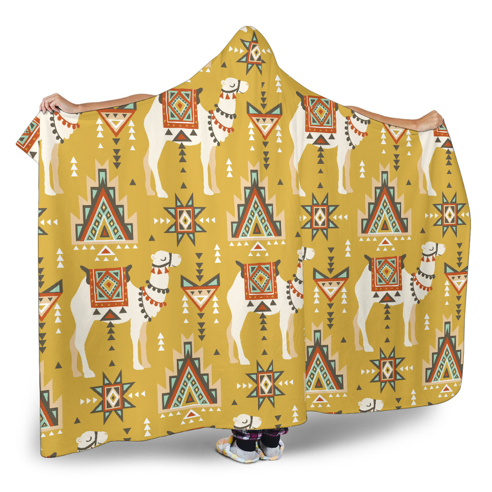 Camels Ethnic Motif Pattern Hooded Blanket