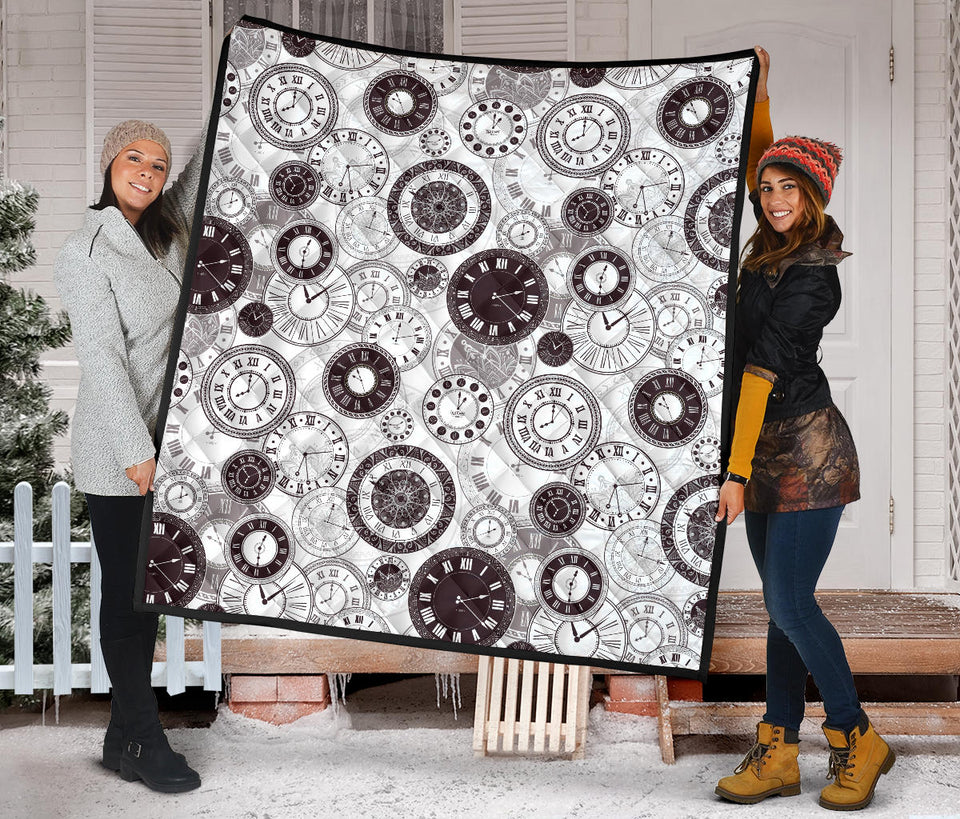 Classic Vintage Clock Pattern Premium Quilt