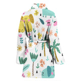 Cute Elephants Palm Tree Flower Butterfly Pattern Women'S Bathrobe