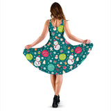 Snowman Bird Decorative Elements Christmas Pattern Sleeveless Midi Dress