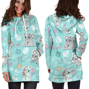 Cute Koalas Blue Background Pattern Women'S Hoodie Dress