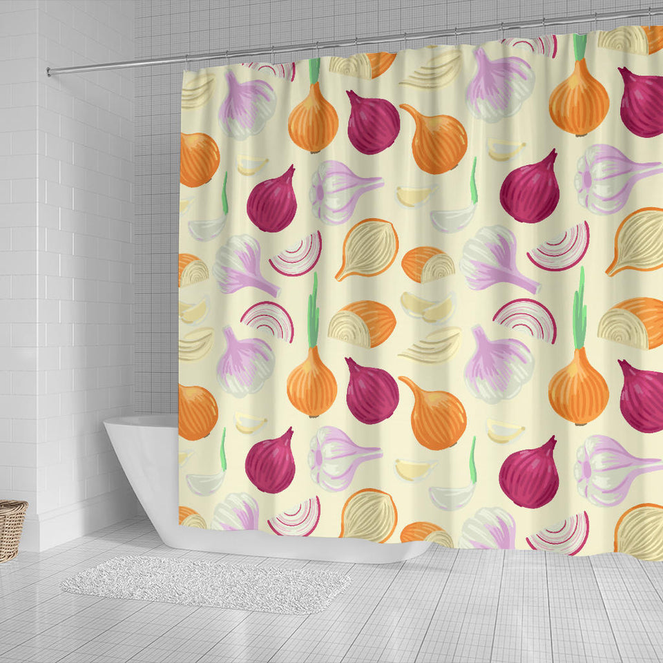 Onion Garlic White Red Pattern Shower Curtain Fulfilled In US