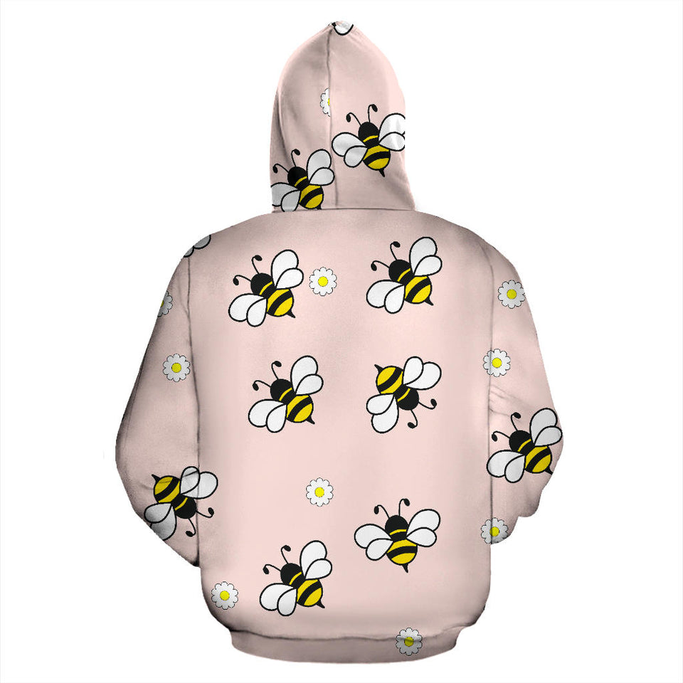 Cute Bee Flower Pattern Pink Background Men Women Pullover Hoodie