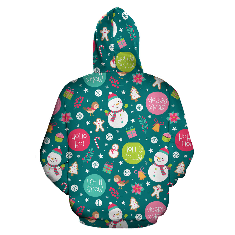 Snowman Bird Decorative Elements Christmas Pattern Zip Up Hoodie
