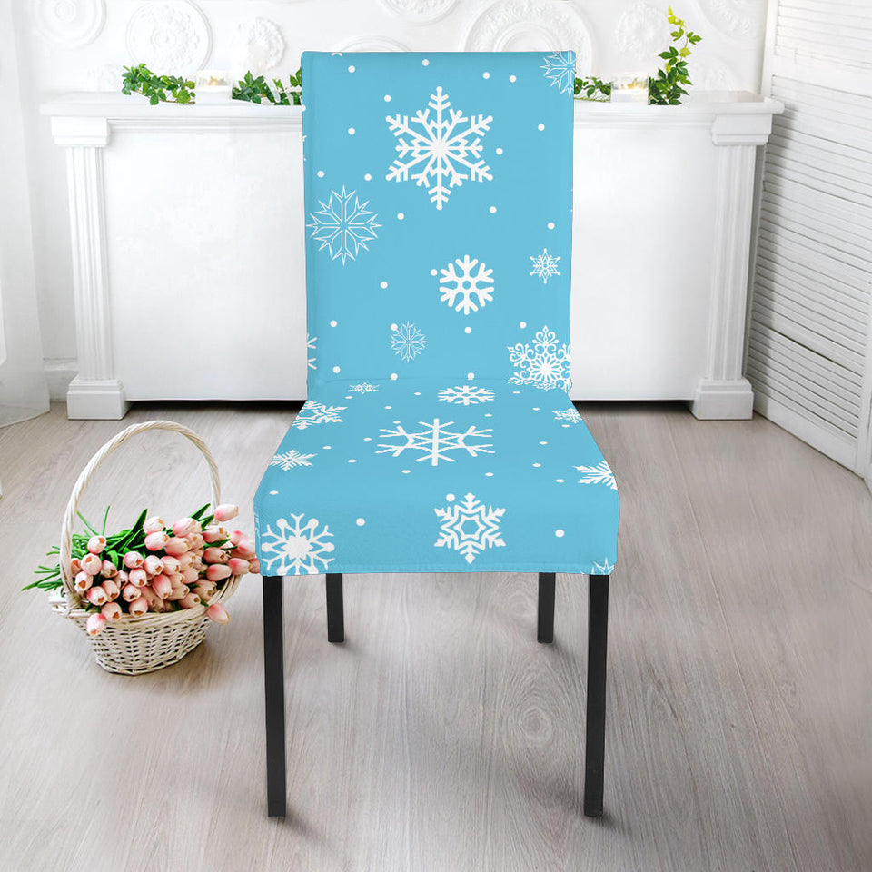 Snowflake Pattern Blue Background Dining Chair Slipcover