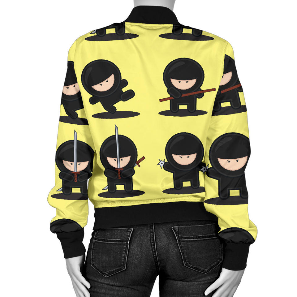 Cute Ninja Yellow Background Women'S Bomber Jacket