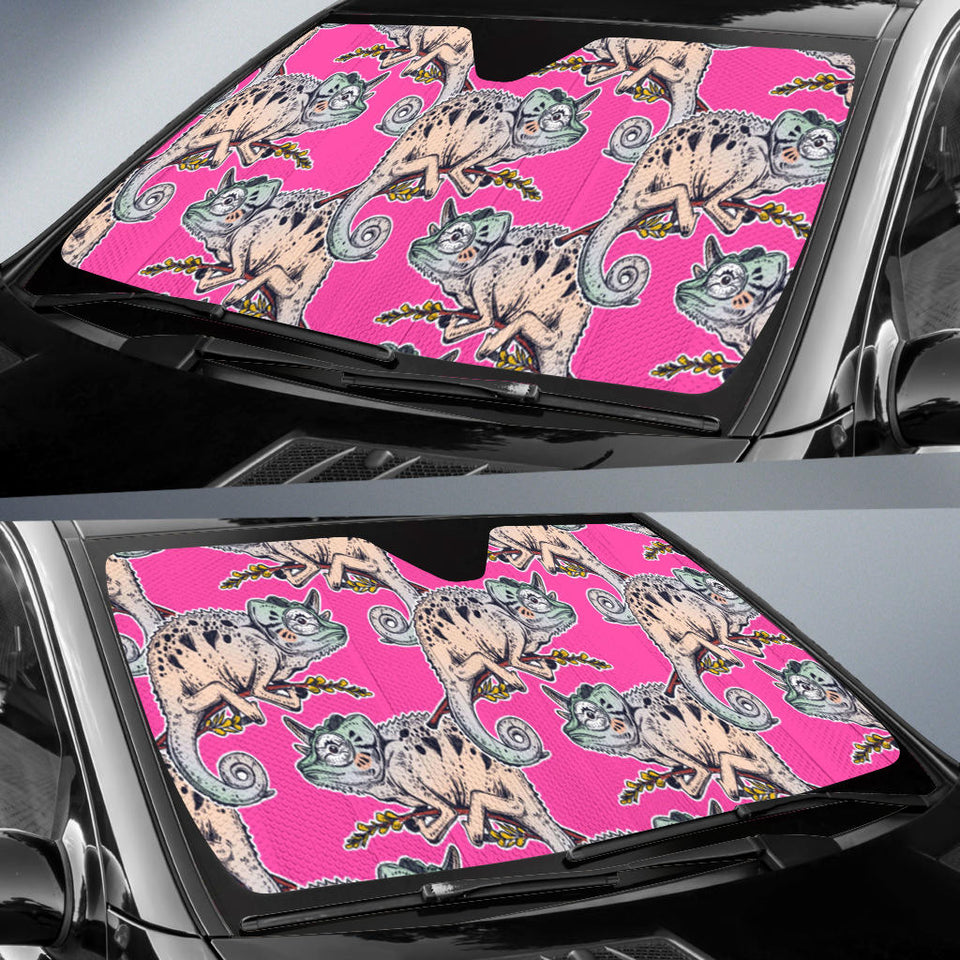 Chameleon Lizard Pattern Pink Background Car Sun Shade