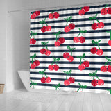Hand Drawn Cherry Pattern Striped Background Shower Curtain Fulfilled In US