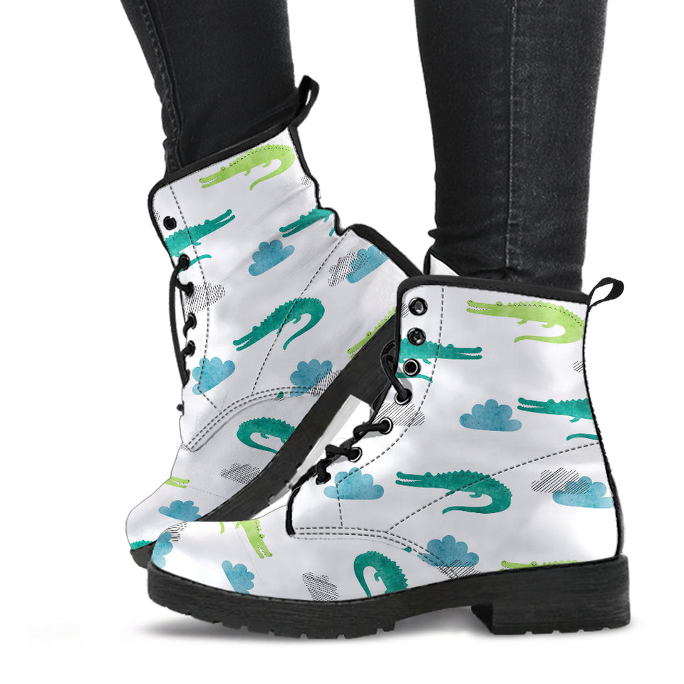 Watercolor Crocodile Pattern Leather Boots