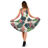 Heliconia Flowers, Palm And Monstera Leaves Sleeveless Midi Dress
