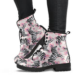 Zebra Pink Flower Background Leather Boots