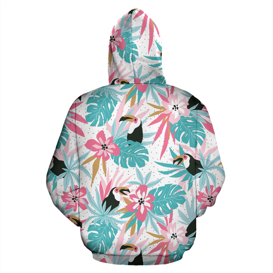 Toucan Tropical Flower Leave Pattern Zip Up Hoodie
