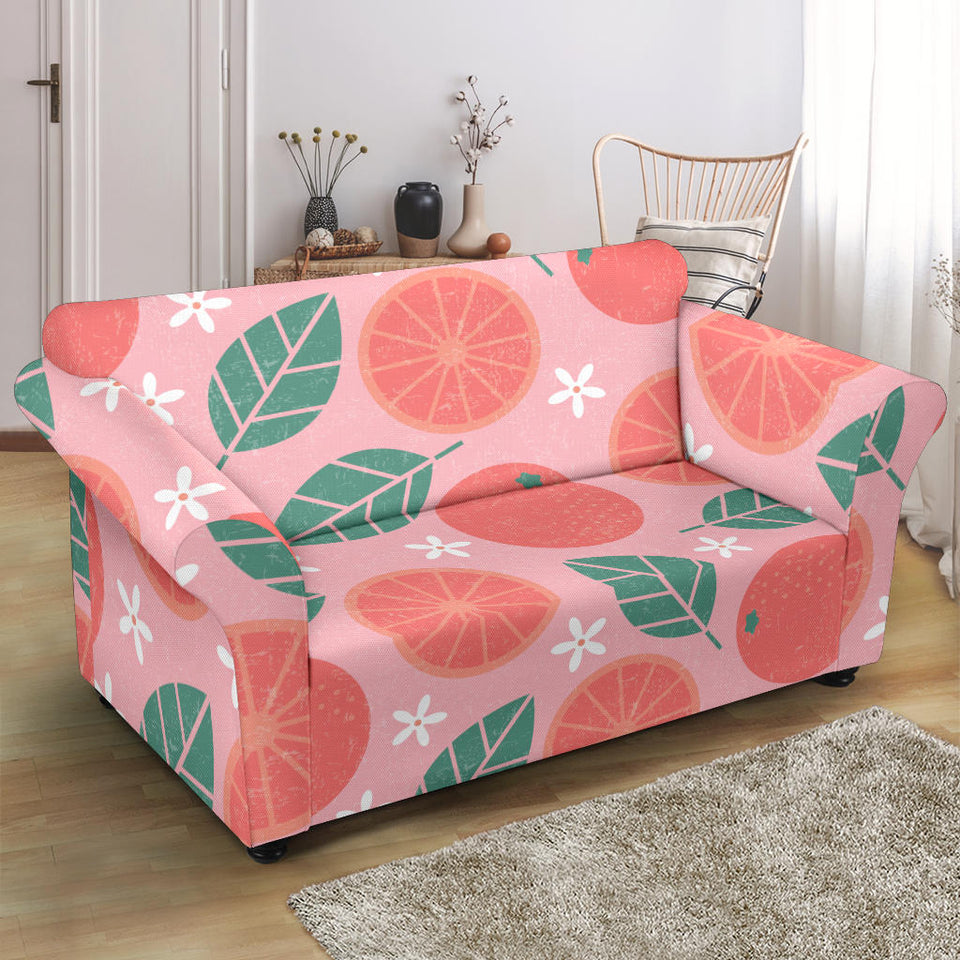 Grapefruit Leaves Flower Pink Background Loveseat Couch Slipcover