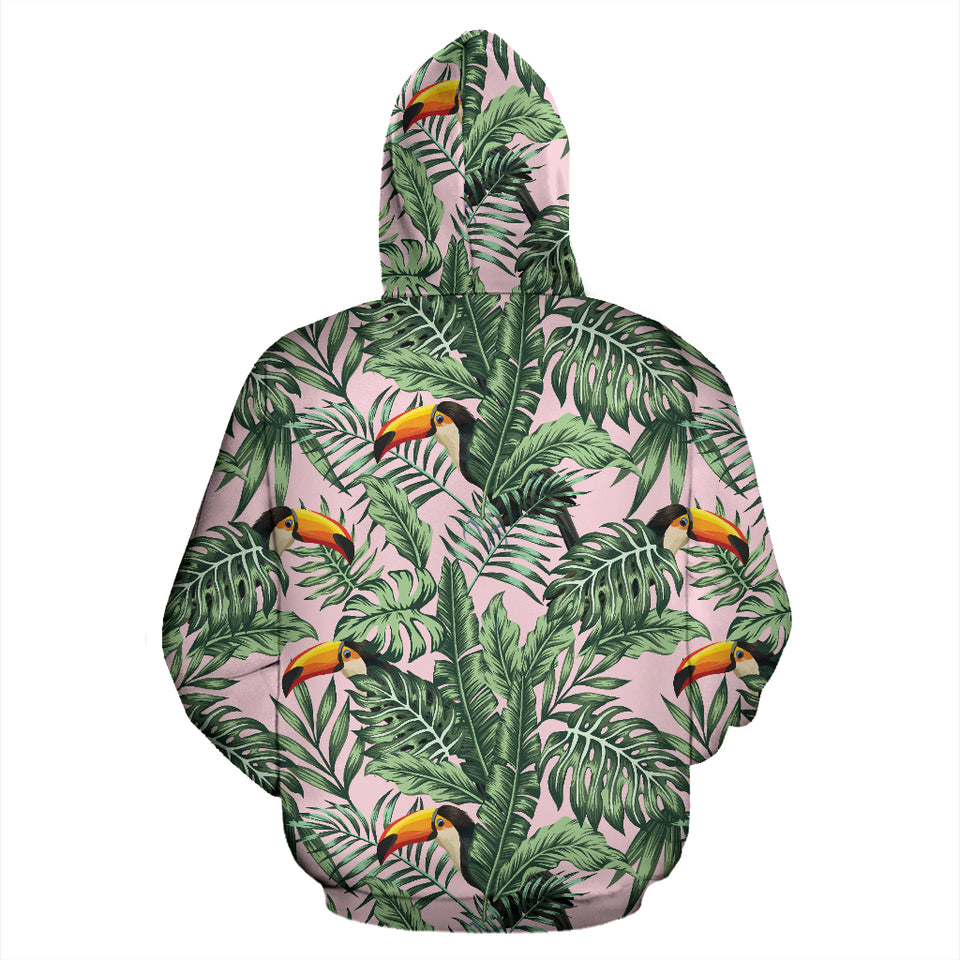 Toucan Tropical Green Jungle Palm Pattern Zip Up Hoodie